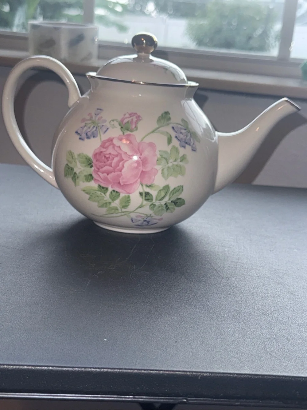 Floral Porcelain Teapot with Gold Trim